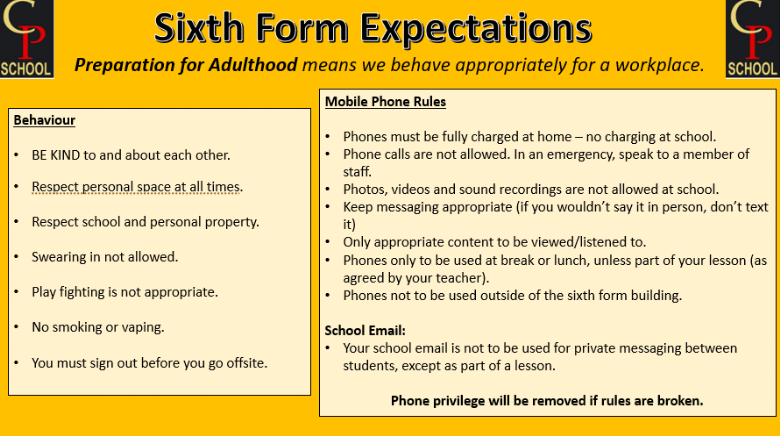 6th form behavior expectations